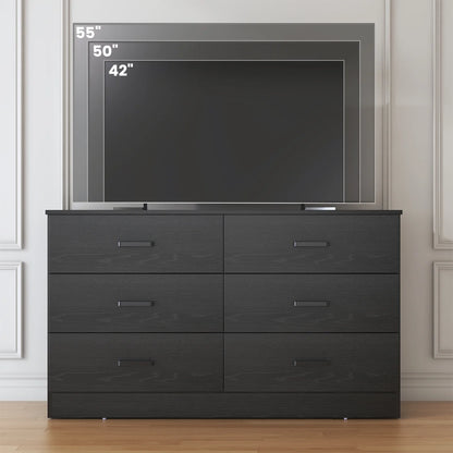 Winkalon 6 Drawer White Double Dresser, Wood Storage Cabinet with Easy Pull Out Handles for Living Room,Chest of Drawers for Bedroom