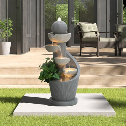 LuxenHome Outdoor Water Fountain, 29 Inch Resin Cascading Water Fountains Indoor with LED Lights