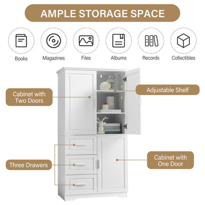 Bellemave White Tall Storage Cabinet with Adjustable Shelf Bathroom Cabinet with 1 Drawer and Storage Rack Large Freestanding Wood Cabinet Storage Organizer Floor Cabinet, White