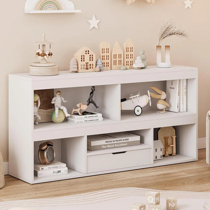 IdealHouse 5-Cube Kids Storage Organizer with Drawer, Wooden Toy Storage Cabinet for Playroom, Nursery, Classroom �C White Wood Finish