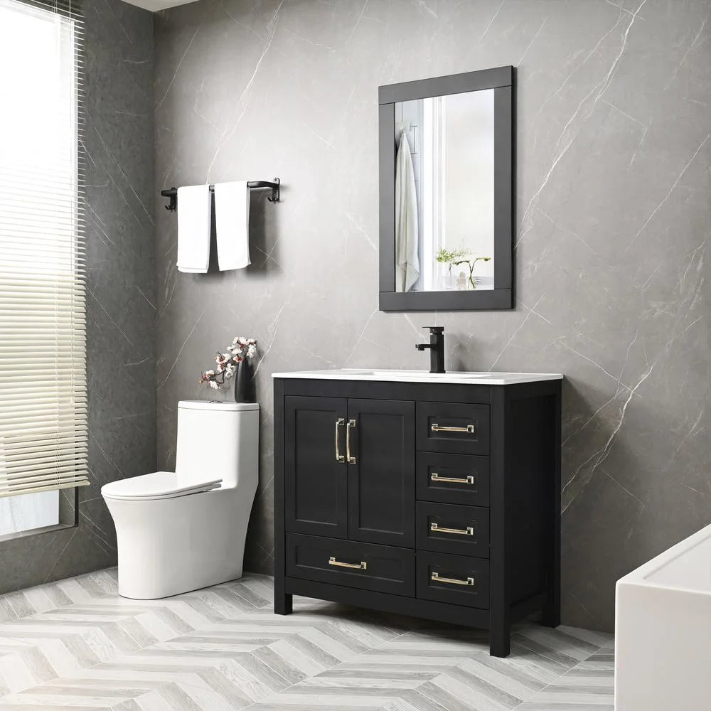 Eclife 36" White Bathroom Vanity Set with Ceramic Sink Top and Water Saving Faucet Drain