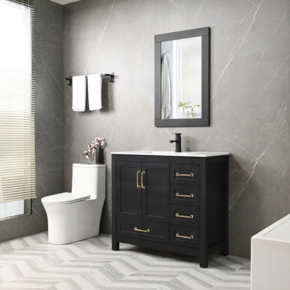 Eclife 36" White Bathroom Vanity Set with Ceramic Sink Top and Water Saving Faucet Drain