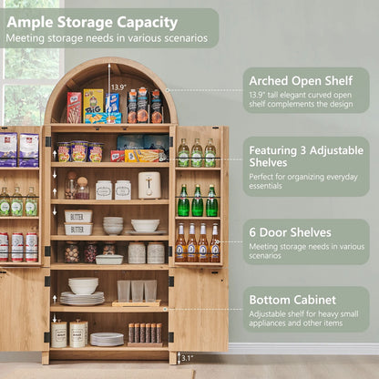 IFGET 71" Tall Arched Kitchen Pantry Storage Cabinet, Large Storage Cabinet with Adjustable Shelves, Pantry Cabinet for Kitchen, Dining Room