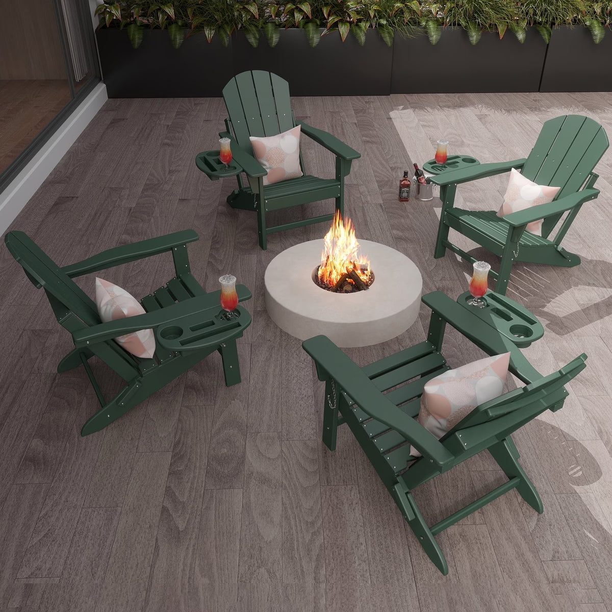 FOOWIN HDPE Plastic Adirondack Chairs Set of 4, Black