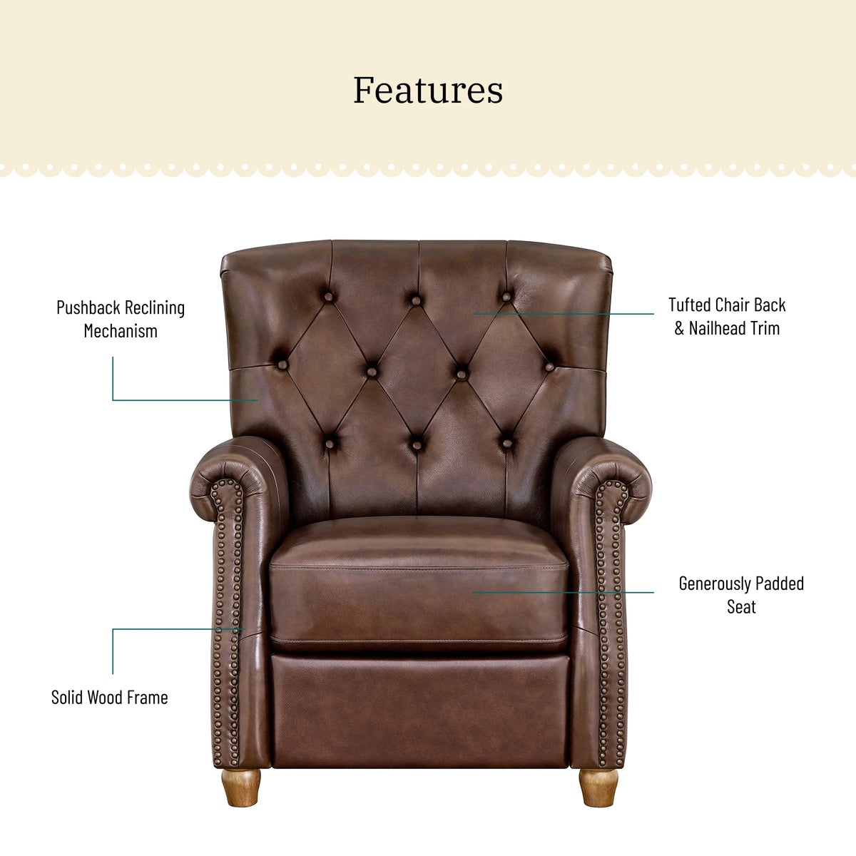 Pioneer Woman Harper Pushback Leather Recliner, Whiskey & Faux Cowhide Upholstery