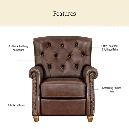 Pioneer Woman Harper Pushback Leather Recliner, Whiskey & Faux Cowhide Upholstery