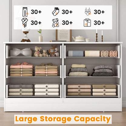 Winkalon 6 Drawer White Double Dresser, Wood Storage Cabinet with Easy Pull Out Handles for Living Room,Chest of Drawers for Bedroom