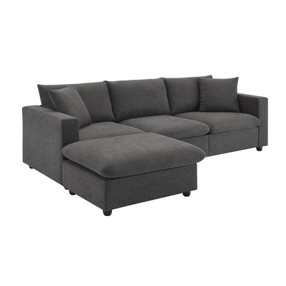 Harper & Bright Designs Modern Sectional Sofa 3 Seat Couch with Ottoman, Upholstered L Shaped Cloud Couch for Small Space Apartment Office, White