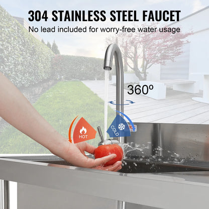 VEVOR Stainless Steel Utility Sink, 1 Compartment Free Standing Small Sink w/Workbench Faucet & legs, 39.4 x 19.1 x 37.4 in Commercial Single Bowl Sinks for Garage, Restaurant, Laundry,NSF Certified