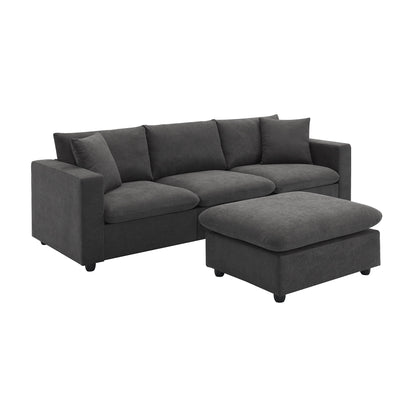 Harper & Bright Designs Modern Sectional Sofa 3 Seat Couch with Ottoman, Upholstered L Shaped Cloud Couch for Small Space Apartment Office, White