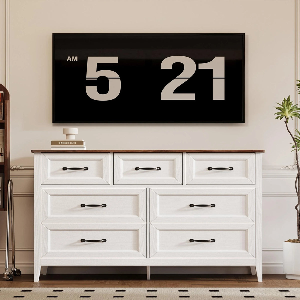 Lofka 47.2" Dresser for Bedroom with 6 Double Drawers, Farmhouse Wood Storage Cabinet with Smooth Metal Handle