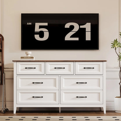Lofka 47.2" Dresser for Bedroom with 6 Double Drawers, Farmhouse Wood Storage Cabinet with Smooth Metal Handle