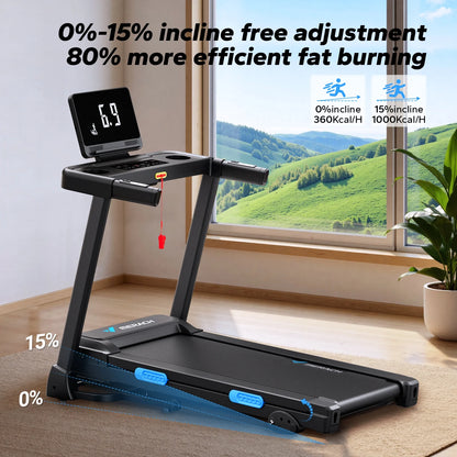 MERACH 2.5HP Folding Treadmill with Incline, Fitness Treadmill for Home with APP, 0.8-7.5MPH, LED Display