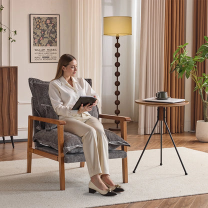 Ktaxon Chenille Accent Chair, Solid Wood Armrests Armchair, Metal Frame for Stability, Single Sofa with Comfortable Cushions and Lumbar Pillow Beige