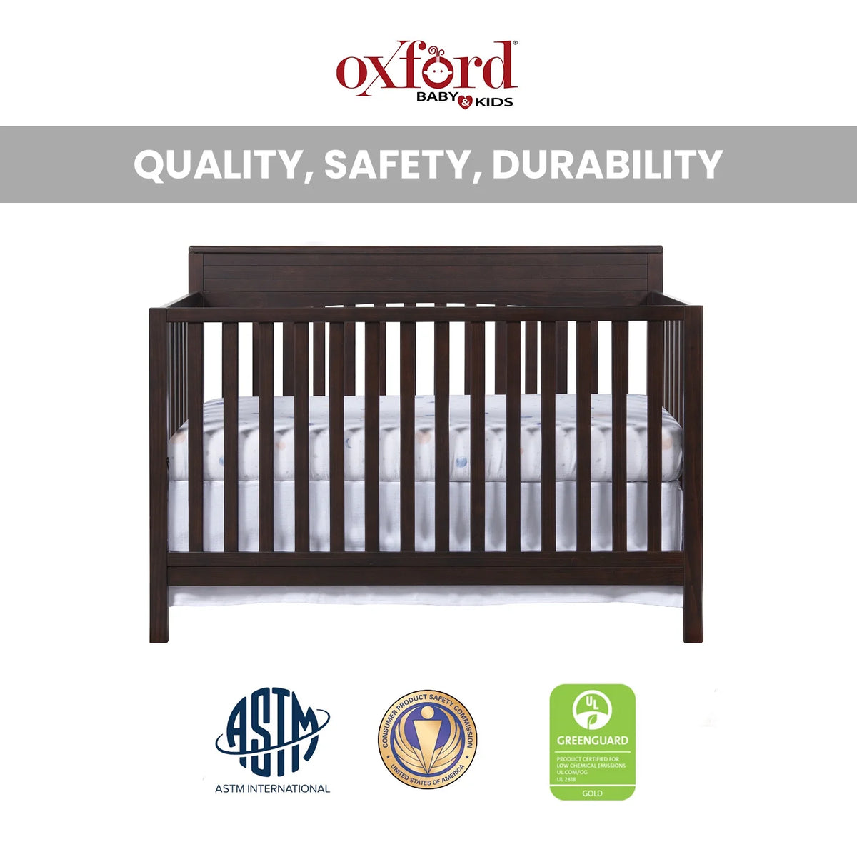 Oxford Baby Harper 4-in-1 Convertible Crib, Dove Gray, GREENGUARD Gold Certified, Wooden Crib