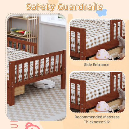 Euroco Wood Twin Size Platform Bed with Storage Headboard and Drawers, Low Profile Bed with Guardrails for Kids and Toddlers, White