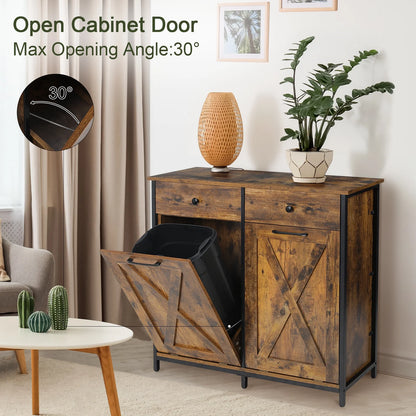 Pirecart 20 Gallon Double Tilt Out Trash Cabinet Wood Hidden Storage Cabinet, Recycling Cabinet with 2 Drawers, Black
