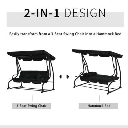 Outsunny 3-Seat Steel Outdoor Canopy Porch Swing with Cushions and Pillows, Light Brown