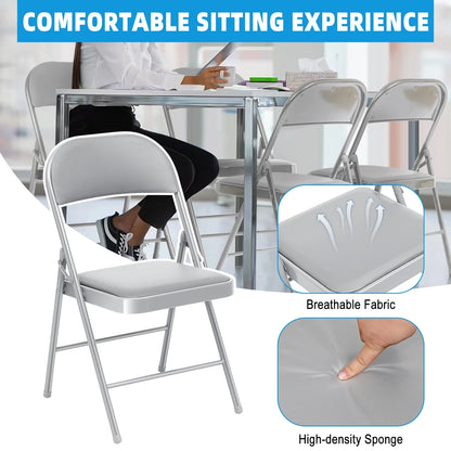 SUGIFT 4 Pack Vinyl Padded Folding Chair Portable Dining Chairs for Indoor and Outdoor