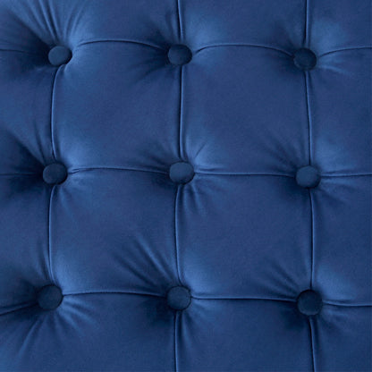 WestinTrends Wordford Round Velvet Tufted Storage Ottoman, Velvet Navy Blue