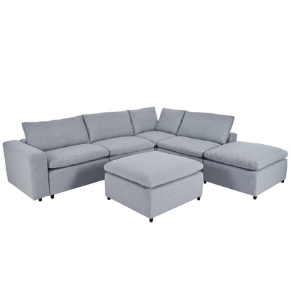 Harper & Bright Designs Convertible Modular Sectional Sofa with 2 Removable Ottomans & Pillows, Large U Shape Cloud Couch with Reversible Chaise for Living Room, Grey
