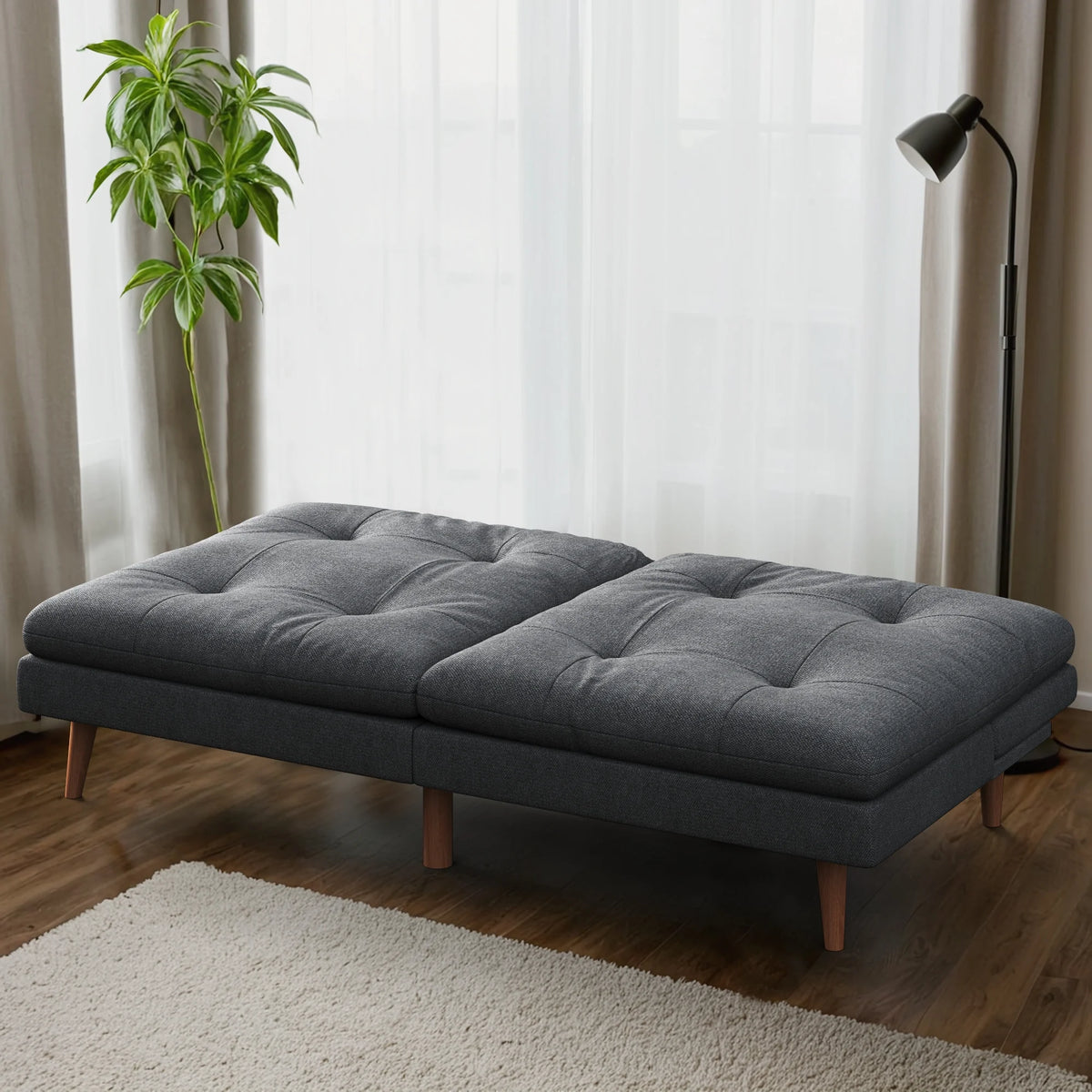 Homall Futon sofa, Two Seat Adjustable Sofa, Corduroy Fabric, Upholstered Sofa, Sofa Changeable into Bed, Leisure Reading and Games, Green