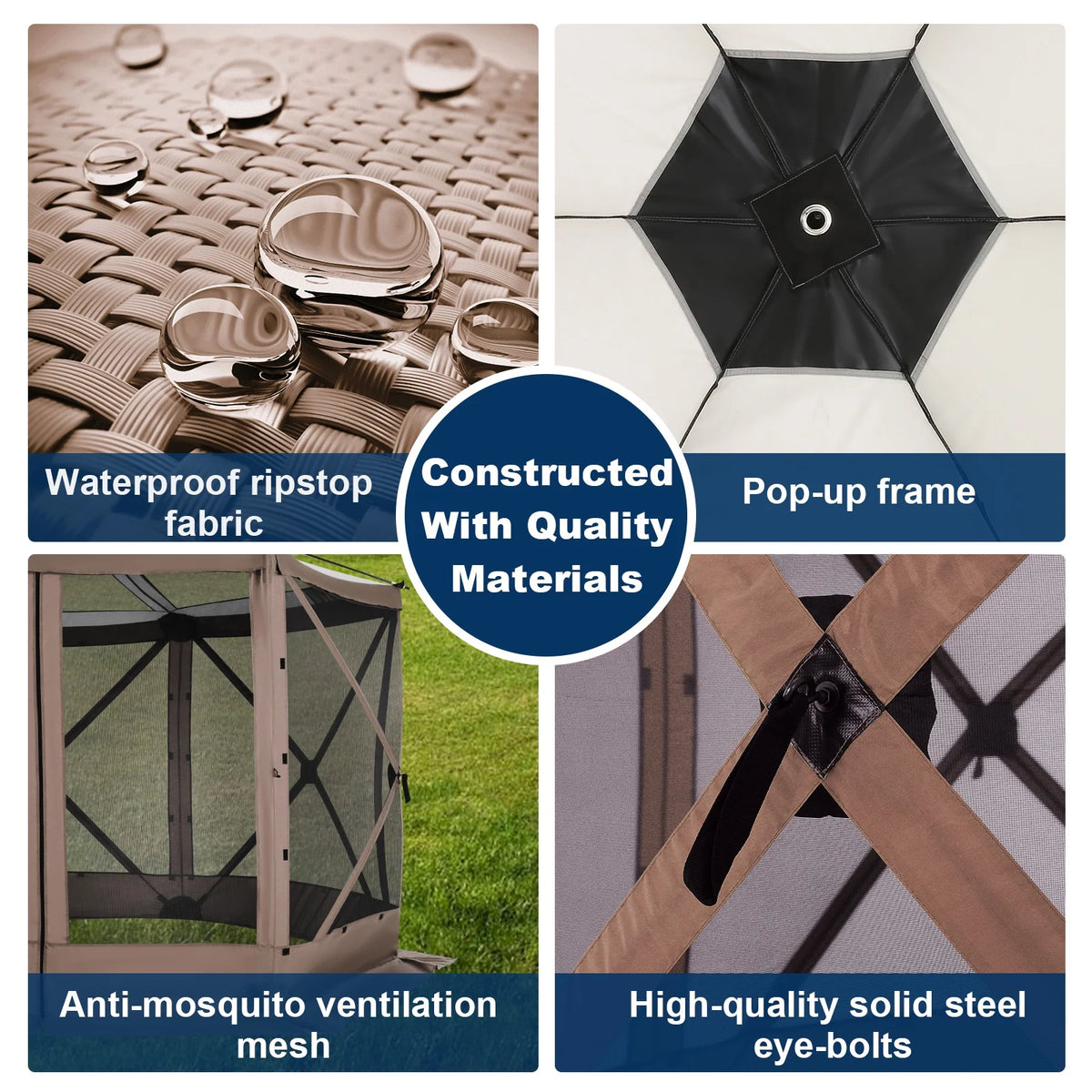 HOTEEL 12x12 Portable Pop-Up Outdoor Camping Gazebo, Screen Tent with Mosquito Nettings, Waterproof, UV, Bite Proof, Removable top Glamping Canopy with Carry Bag, Gray