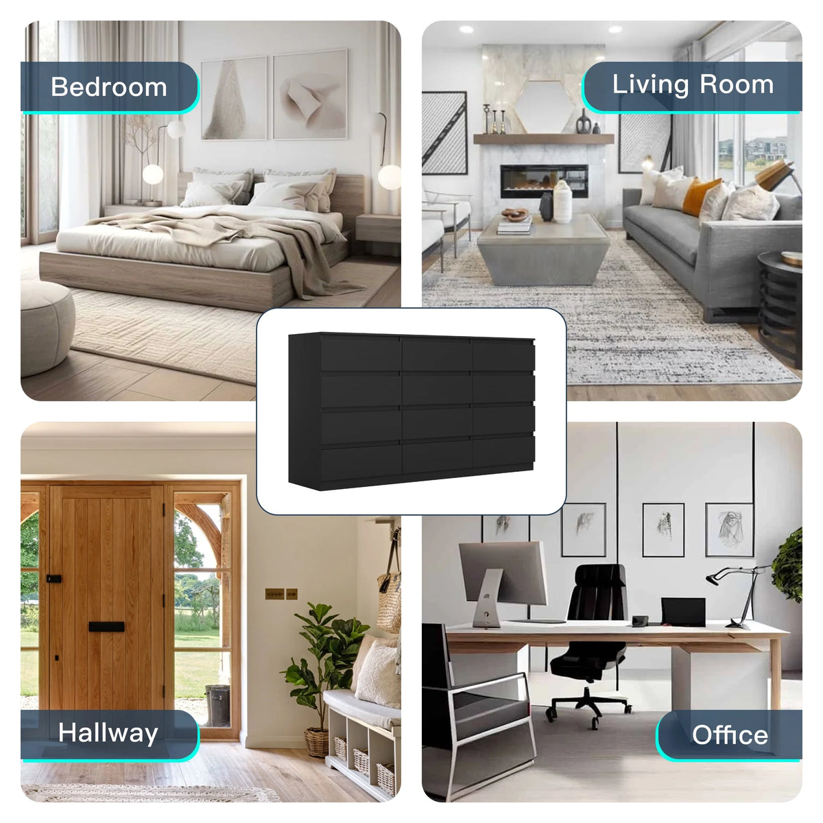 Kadyn White Chest of Drawer, 6 Double Drawer Dresser for Bedroom, Modern Storage Cabinet for Living Room, Dresser