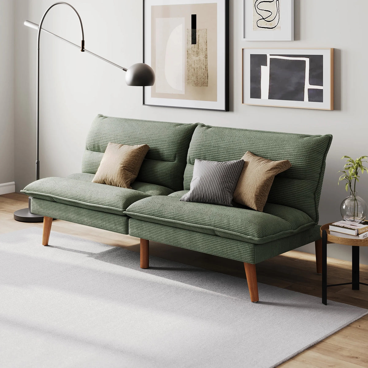 Linsy Home 71" W Corduroy Convertible Futon Sofa Bed, Army Green