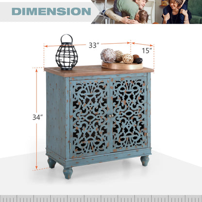 Sophia & William Hollow-Carved Credenzas and Sideboards, Wood Blue, 2 Shelves
