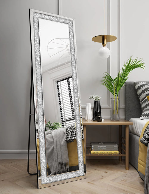 KOHROS 58"x18" Crystal Full Length Standing Floor Mirror Full Body Mirror Silver