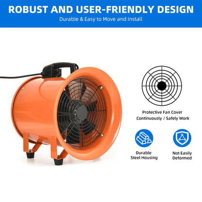 DEXTRUS 12" Utility Blower Extractor Fan, 3300 RPM High Velocity Utility Ventilator with 16ft Duct Hose for Factories, Basements, Orange