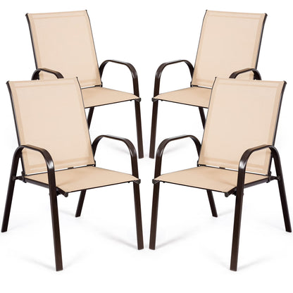 Gymax Set of 4 Patio Chairs Dining Chairs w/ Steel Frame Yard Outdoor Grey