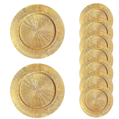 Antique Gold 13" Charger Plates - 100-Pack Plastic Dinnerware for Weddings, Holiday Tablescapes & Luxury Events
