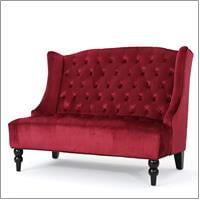 GDF Studio Leona Modern Glam Tufted Velvet Wingback Loveseat, Wine and Dark Brown