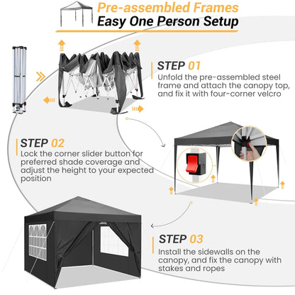 SANOPY 10'x10' Outdoor Canopy Tent Waterproof Pop Up Backyard Canopy Portable Party Commercial Instant Canopy Shelter Tent Gazebo with 4 Removable Sidewalls & Carrying Bag for Wedding Picnics Camping