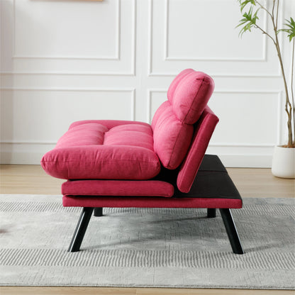 Memory Foam Futon,Convertible Futon Sofa Bed with Adjustable Armrests,Upholstered Futon Couch Sleeper Sofa for Compact Small Space,Rose Red