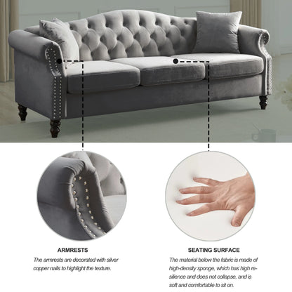 Chesterfield Upholstered Velvet Sofa, 3 Seater Button Tufted Couch with Nailhead Arms for Living Room Bedroom Office Apartment