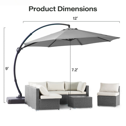 LAUSAINT HOME 11FT Patio Umbrella with Base, Outdoor Deluxe Curvy Cantilever Umbrella for Patio Pool Deck, Champagne
