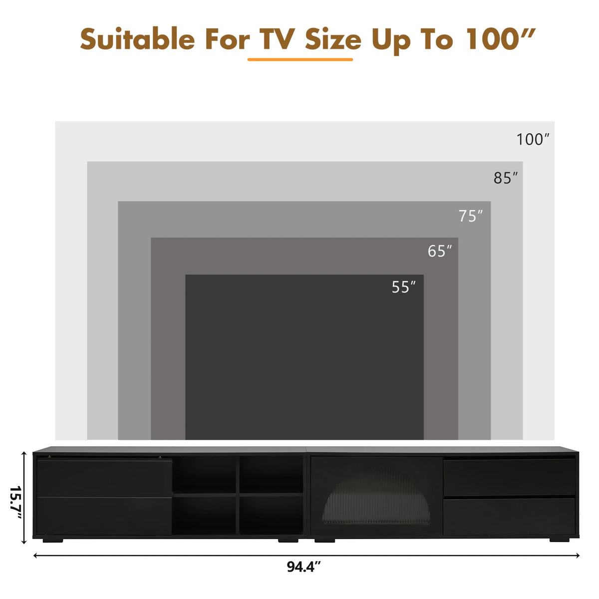 2-in-1 TV Stand for TVs up to 100", Entertainment Center with LED Light and 2 Drawers, Free-Combination TV Console Table with Sliding Door for Living Room, Black