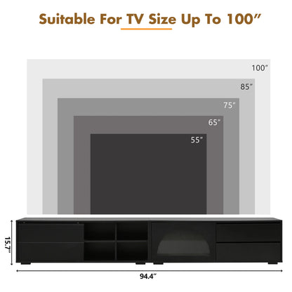 2-in-1 TV Stand for TVs up to 100", Entertainment Center with LED Light and 2 Drawers, Free-Combination TV Console Table with Sliding Door for Living Room, Black