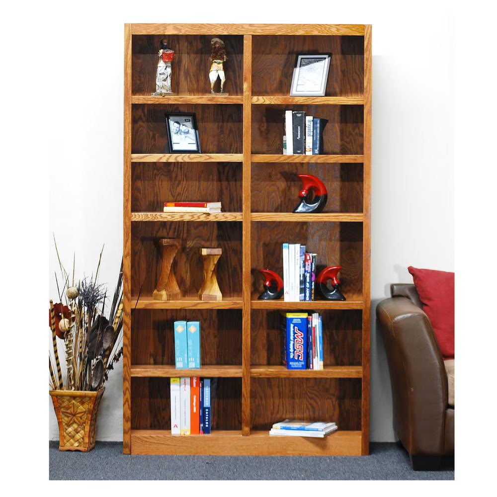 Concepts in Wood 12 Shelf Double Wide Wood Bookcase, 84 inch Tall - Oak Finish