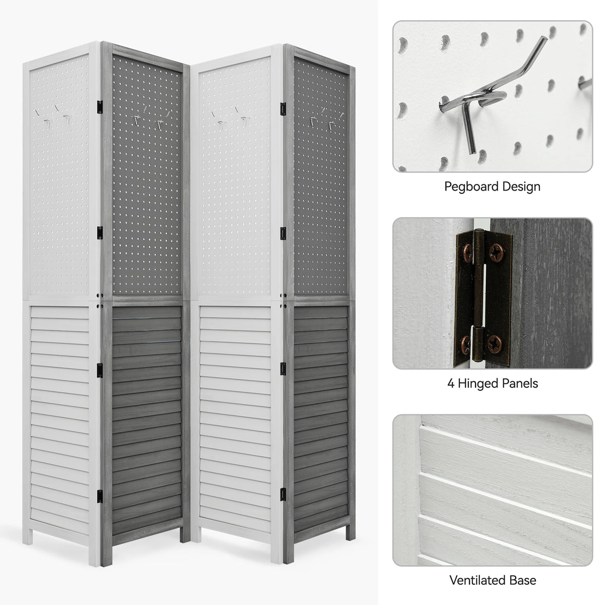 Dextrus Room Divider, 4 Panel Folding Privacy Screens with Pegboard Display, Freestanding Portable Privacy Screen Room Partition for Jewelry, Craft Show, Retail, Living Room, Bedroom