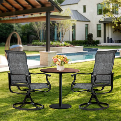 Patio Swivel Chairs Set of 2, Outdoor High Back Rocker Dining Chairs with All-Weather Textilene Mesh and Metal Frame, Comfortable Swivel Chairs for Patio, Garden, Deck, and Backyard (Beige)