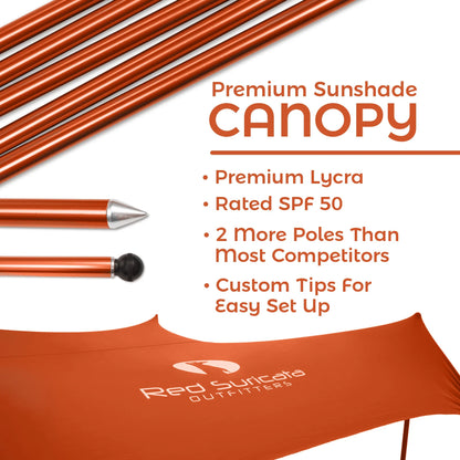 Orange Family Beach Sun Shade Canopy Tent with sand anchors