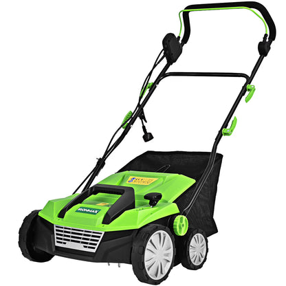 IronMax 13Amp Corded Scarifier 15" Electric Lawn Dethatcher w/50L Collection Bag Orange