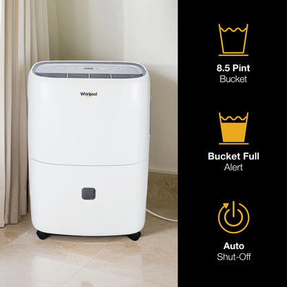 Whirlpool 30-Pint 3000 Sq ft Humidity Absorber Dehumidifier, Bedroom, Basement, Garage, WHAD301DW, New