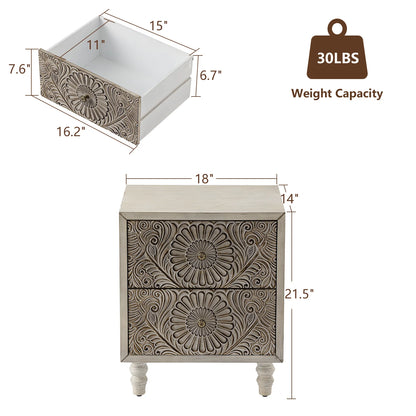 FOROUTIA Wooden Nightstand with 2 Drawers,Vintage MDF Bedside Tables with Storage