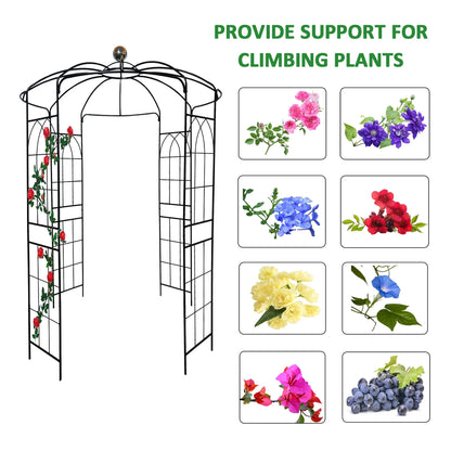 Metal Garden Arch Iron Garden Arbors Gazebo Dia81.3'' x 114.2'' High Birdcage Shape Pergola Pavilion for Wedding Ceremony Outdoor Black