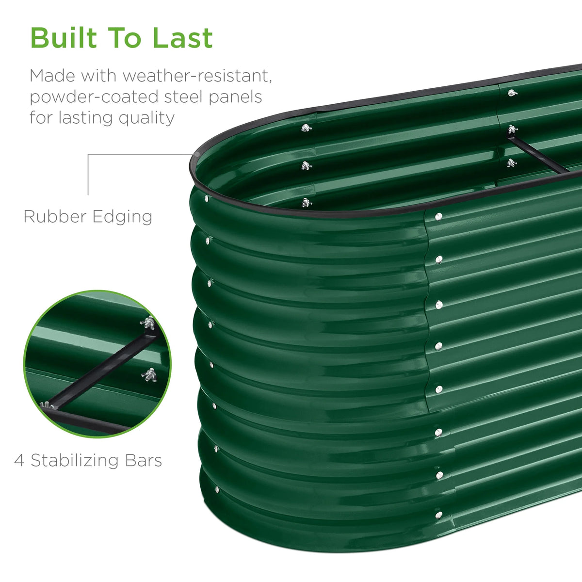 Best Choice Products 8x2x2ft Metal Raised Garden Bed, Oval Outdoor Planter Box w/ 4 Support Bars - Charcoal